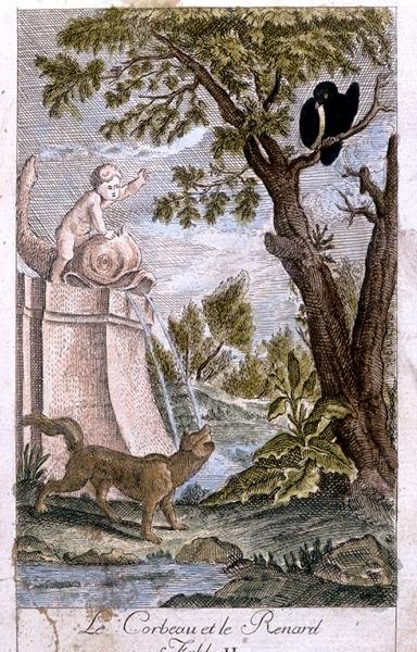 The Crow and the Fox, illustration after the fable by Jean de la Fontaine 1776 by French School